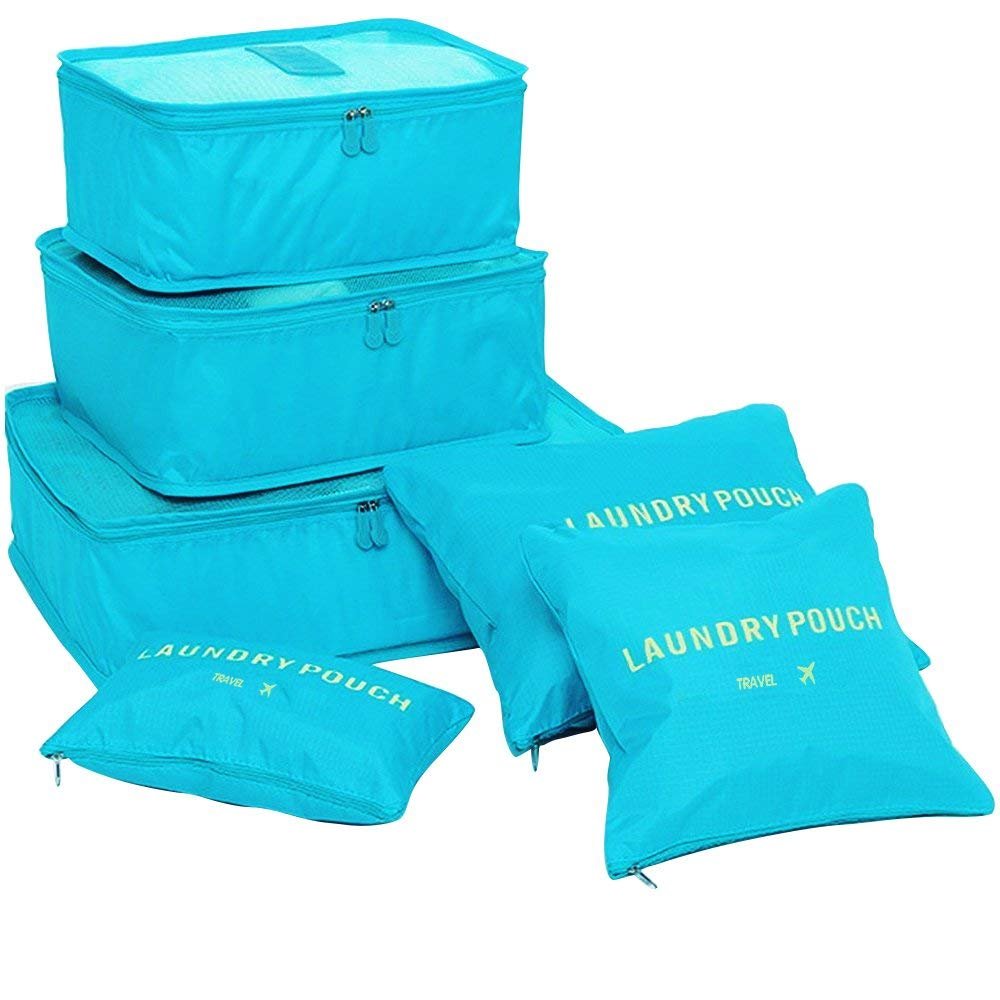 aKing Packing Cubes Set of 6 Travel Organizers with Laundry Bag for Travel Compression(Blue)