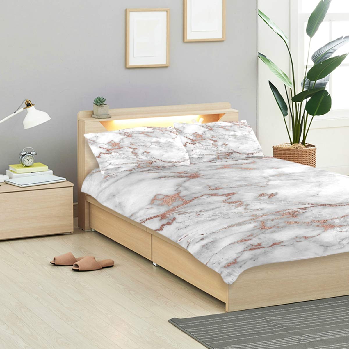 IDO Marble Pattern Kids Bedding Comforter Cover Sets Ultra Soft Crystal Velvet Cotton Satin Hotel Collection–Decorative 3 Piece Bedding Set with 2 Pillow Shams, Multicolor