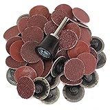 Toolcool 50pcs 1 Inch R Type Roll Lock Sanding Discs With Mandrel 36/60/80/120/220 Grit Roll Lock Coarse