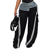 Women Cargo Sweatpants Denim High Waisted Baggy Wide Leg Boyfriend Loose Striped Pants Y2k