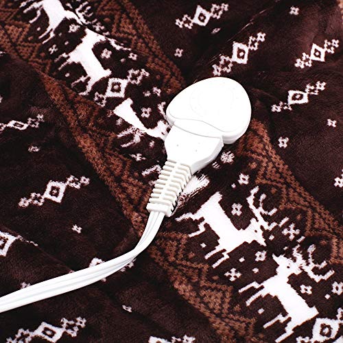 Tefici Washable Heated Throw Blanket with Fast Heating Technology, 3 Temperature Settings,Overheating Protection and Auto Shut Off 50”x 60”(Moose Pattern)