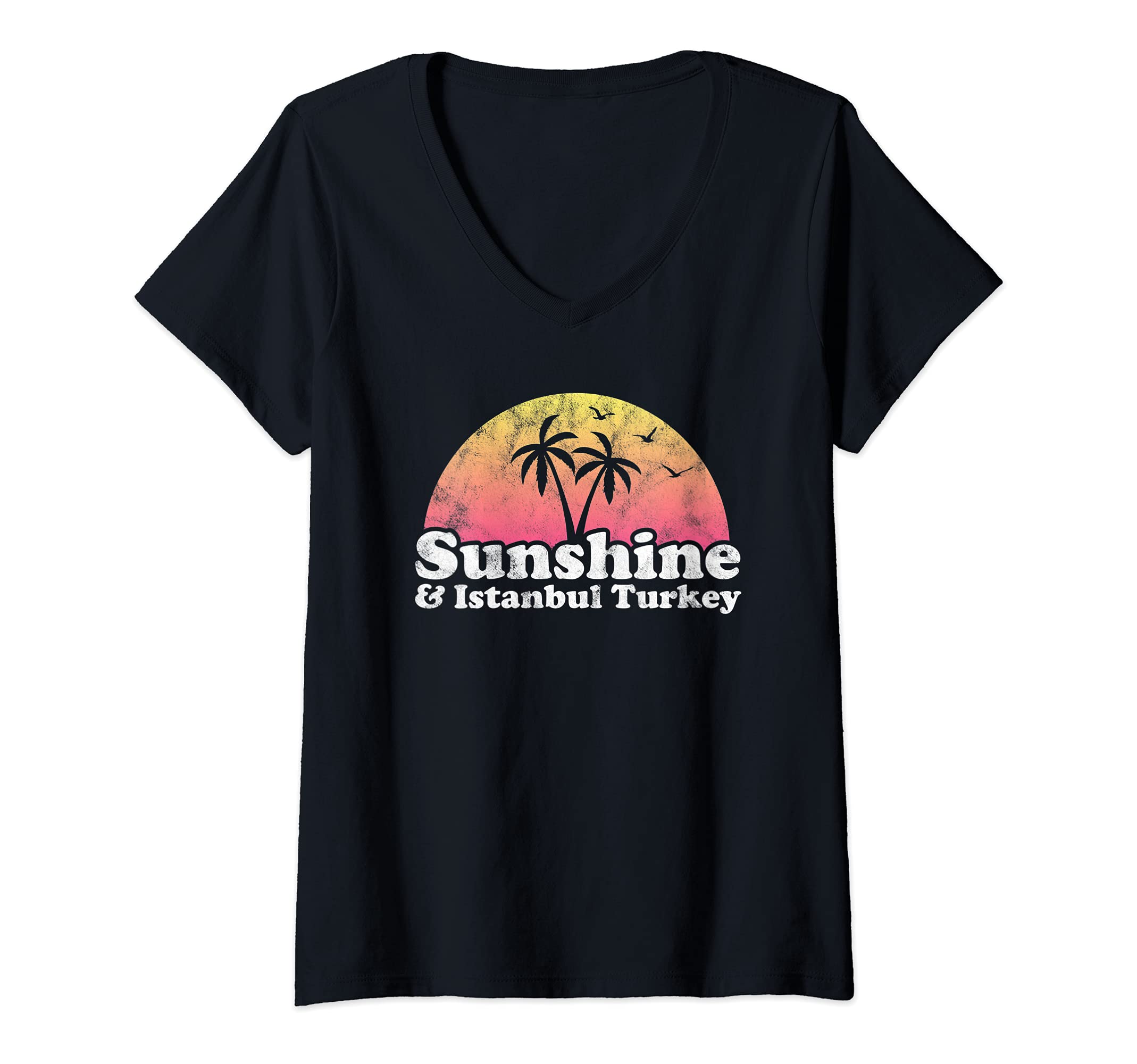 Womens Sunshine and Istanbul Turkey V-Neck T-Shirt
