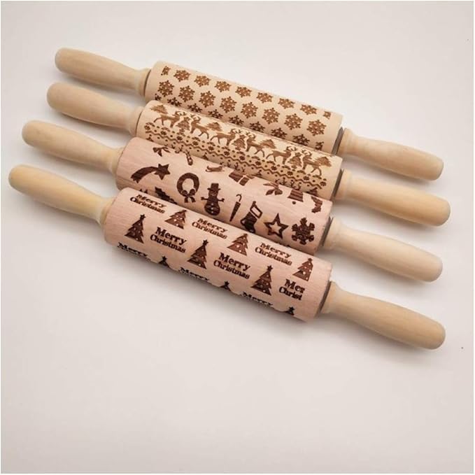 Christmas Decor Rolling Pin Xmas Tree Snowflake Elk Print