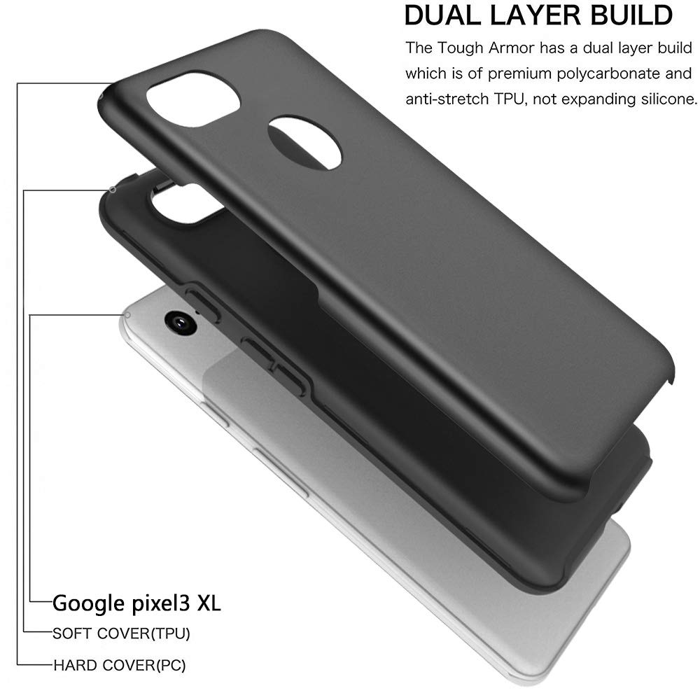 Google Pixel 3 XL Case, Androgate Hybrid Matte Shock Absorption Protective Back Cover Bumper Case for Google Pixel XL3, Black