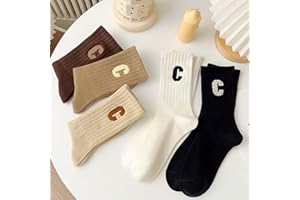5 Pairs Womens Athletic Crew Socks Thin Breathable Casual Letter Print Above Ankle Socks