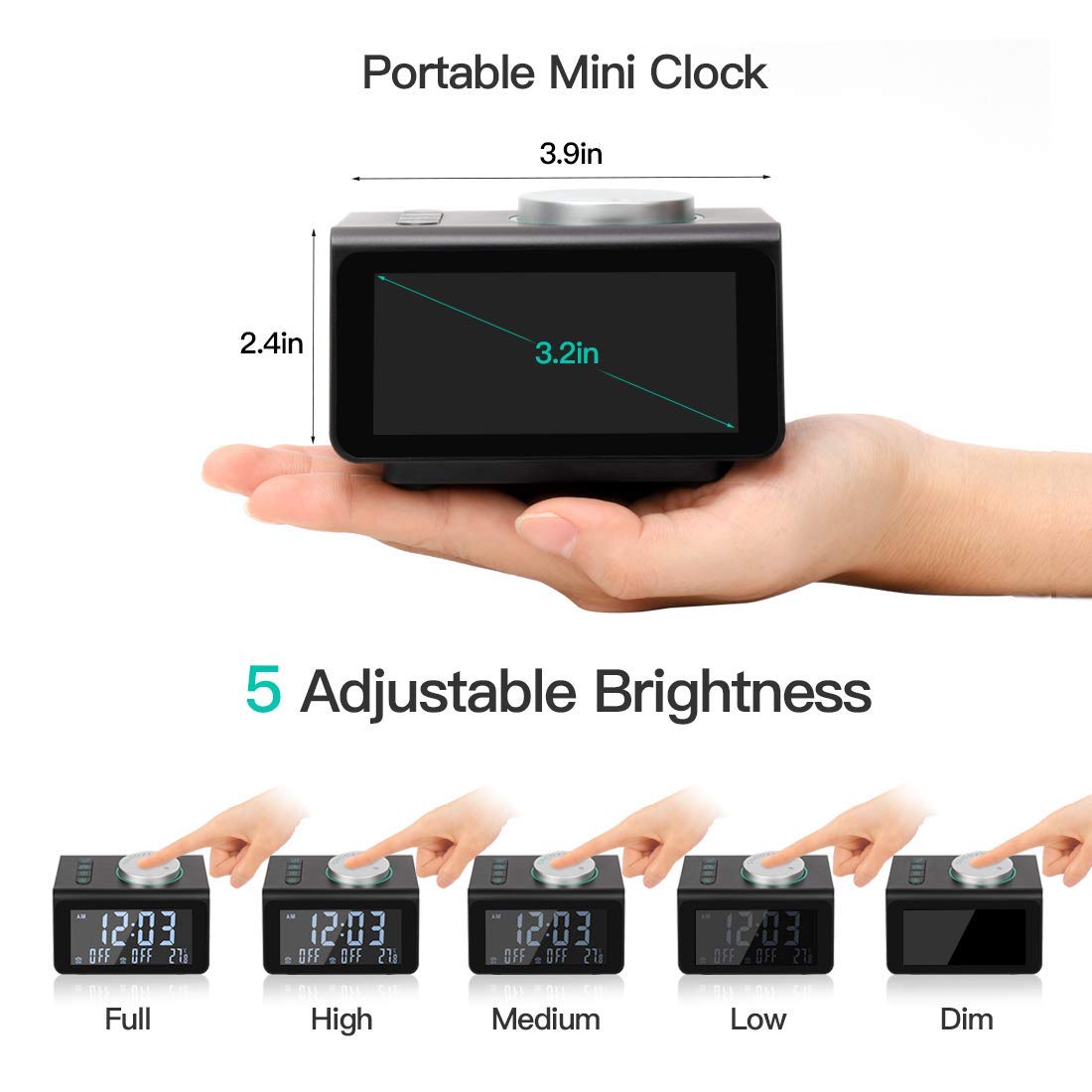 ANJANK Small Alarm Clock Radio FM Radio,Dual USB Charging Ports,Temperature 738598711496 eBay