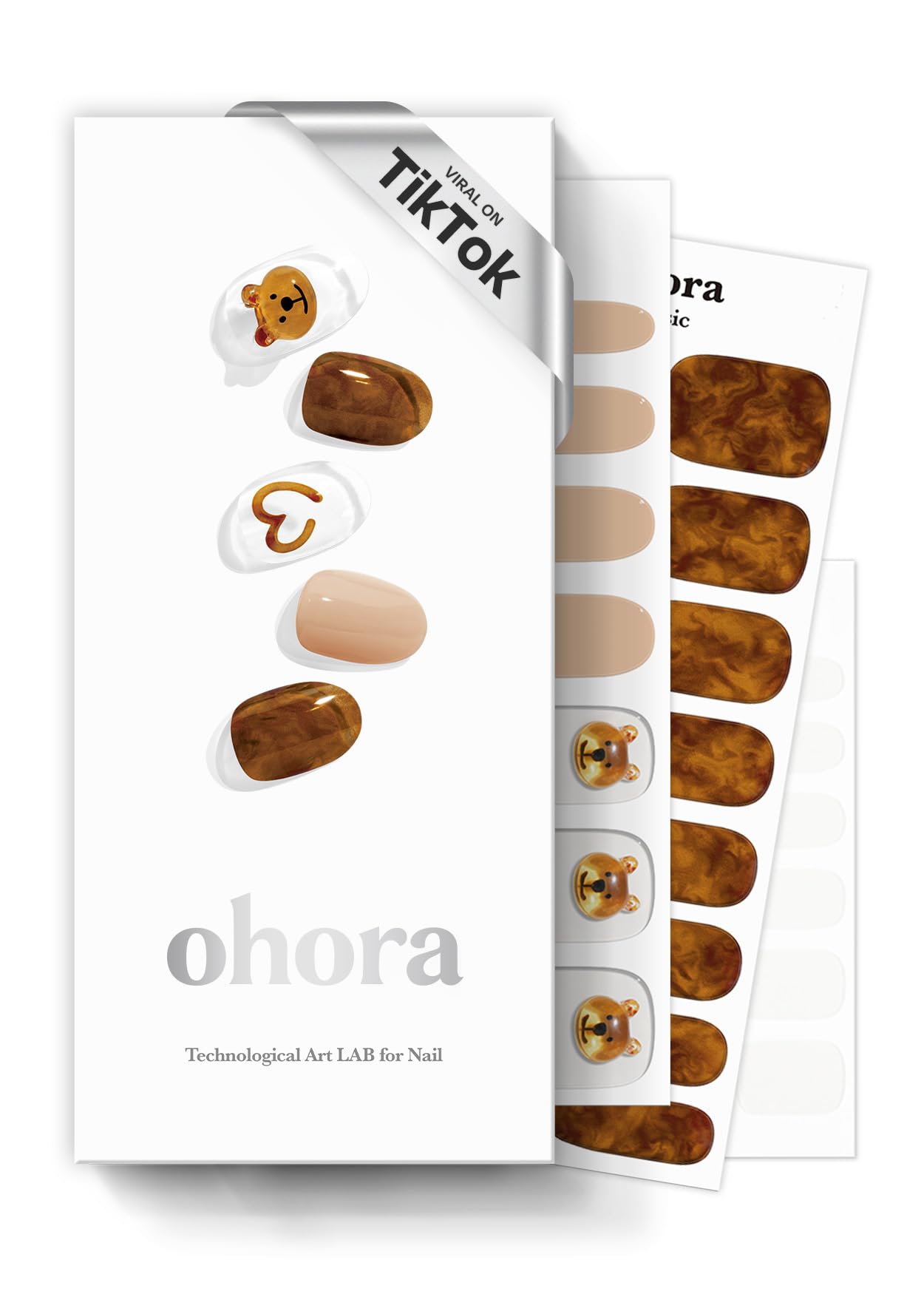 Ohora Semi Cured Gel Strips (N Caramel Bear) - Works With Any Lamps, Salon-Quality, Long Lasting, Easy to Apply & Remove - Includes 2 Prep Pads, File & Wooden Stick - Jewel - Gemstone — image 1