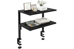 IBUYKE Clamp on Desk Organizer Shelf,12.9 inches Desk Extender Shelves, Above or Below Desk 2-Tier Adjustable Storage Shelves for Desktop Accessories,Black,TMZ007B