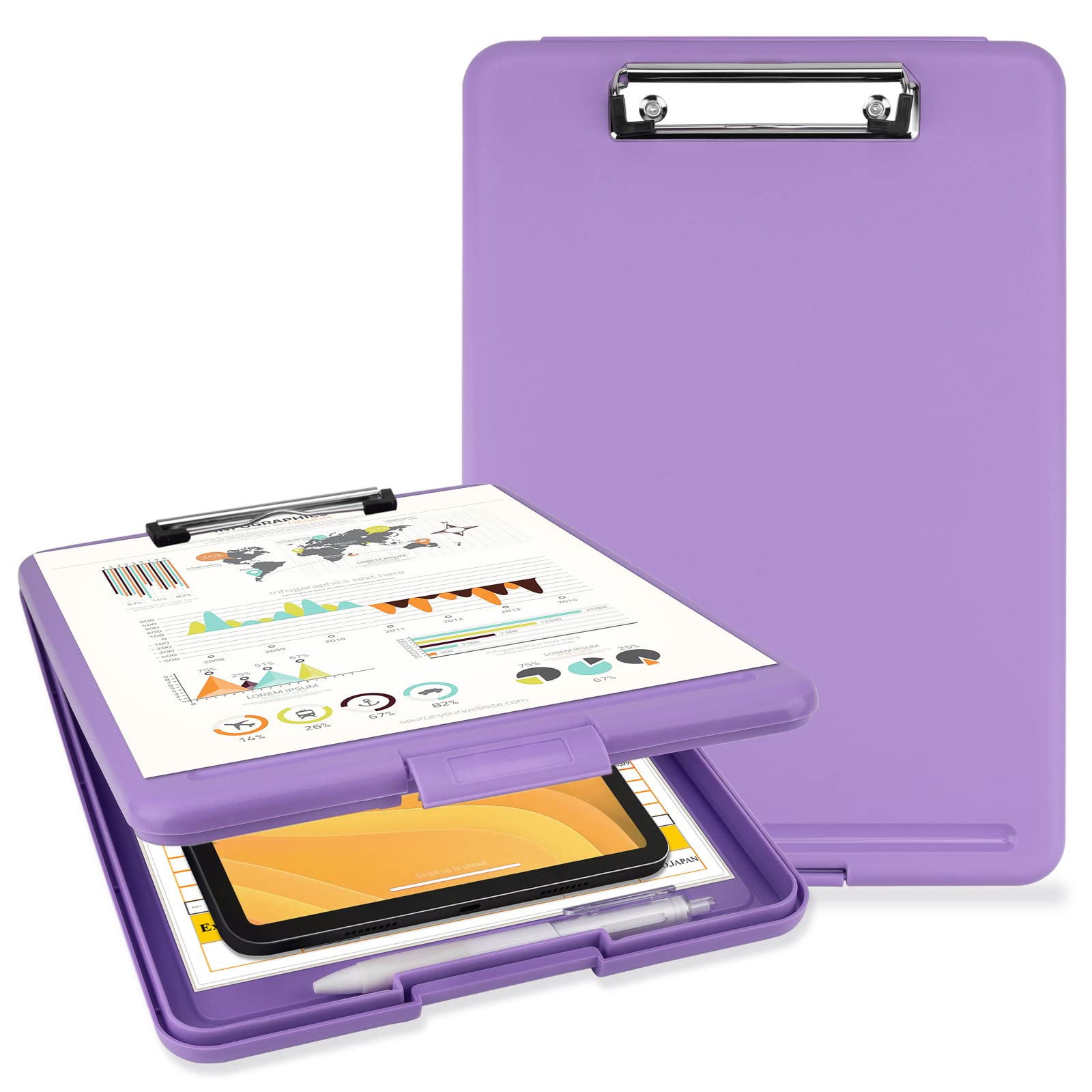 Pechor Clipboard A4, Clip Board Plastic with Storage, Nursing Clipboards Folder with Compartment Organizer, Writing Clip Boards Waterproof for Home School Office, Purple