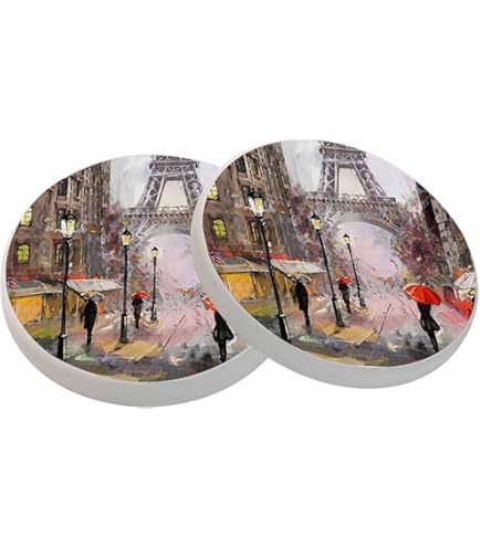 París – Juego De 4 Posavasos Para Bebidas, Estilo Francés Retro De 4 Pulgadas, Absorbentes De Ceramica De Diatomita Posavasos De Torre Eiffel Para