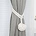Anjee 2 Pack Curtain Tiebacks, Hand Knitting Cotton Rope Holdbacks for Window Curtain Tie Backs Indoor Outdoor Drapes Pull Backs Ties Drapery Knot Ball Ropes Holders Rural Decorative,1 Pair Beige