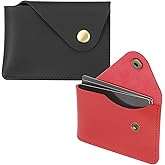 PATIKIL Slim Leather Card Holder with Snap Closure, 2 Pcs Leather Front Pocket Wallet Card Case Holder for Cash Coin Men and Women Business Office, Black/Red