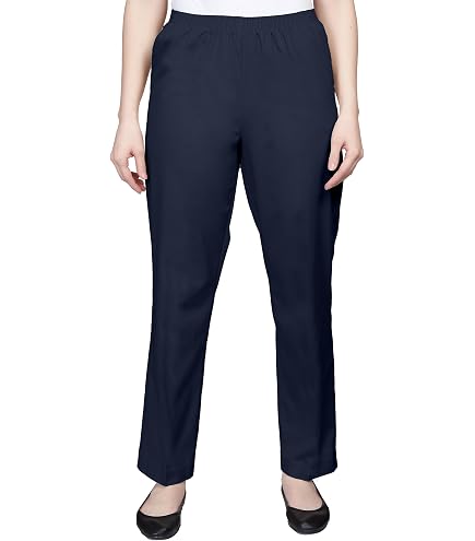 Briggs New York Womens Flat Front Pull On with Slimming Solution Pants, Black, 8 US at Amazon Women's Clothing store