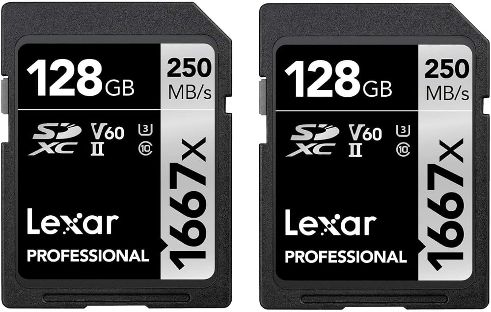 Lexar Professional 1667x 128GB SDXC UHS-II V60 2-Pack 250MB/s Read Photo Video