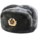 SIBERHAT Hat Russian Soviet Army Air force Fur Military Ushanka GR, Gray, Grey, Size L [metric-60, USA - 7 1/2 (23.5" around]