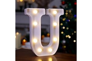 TRONSBOO LED Marquee Sign Light Up Letters, 26 Alphabet Light Up Letters Sign, Battery Powered LED Letter Lights for Night Light, Wedding, Birthday, Party, Christmas or Home Decor(Letter U, Warm White)