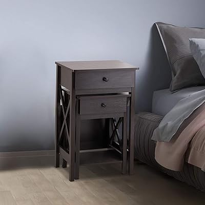 Buy Modern End Table Side Table Nightstand Bedside Table Set Of 2 Sturdy Wooden Nesting Tables Sofa Bed Side Table With Drawer Storage For Living Room Bedroom Dark Brown Online In Indonesia