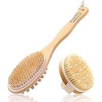FLYZIBET Exfoliating Shower Body Brush, Dry Brushing Body Brush with Natural Bristles for Soft, Glowing Skin Promote Blood Ci