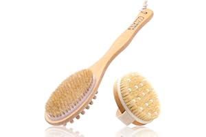 FLYZIBET Exfoliating Shower Body Brush, Dry Brushing Body Brush with Natural Bristles for Soft, Glowing Skin Promote Blood Ci