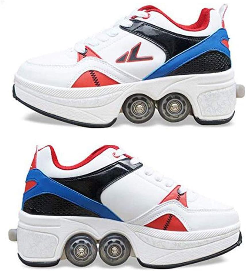 Xingjo 4 Wheel Skateboarding Shoe, 2-in-1 Multifunction Roller Skate Shoes Automatic Retractable Technical High Top Waterproof, Breathable Trainers Sport Outdoor Running Gymnastics Sneakers