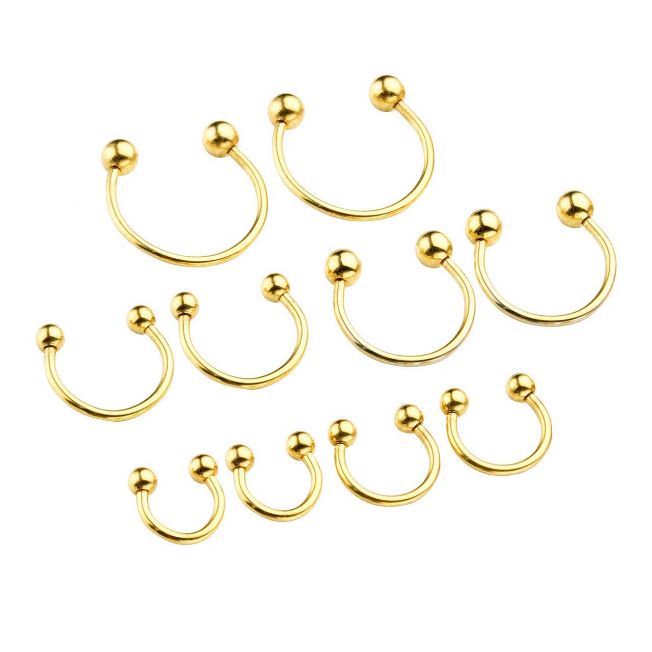 PiercingJak 10pcs 16G Stainless Steel Horseshoe Hoop Circular Barbells Earrings Cartilage Helix Septum Nose Lip Rings 6mm-14mm