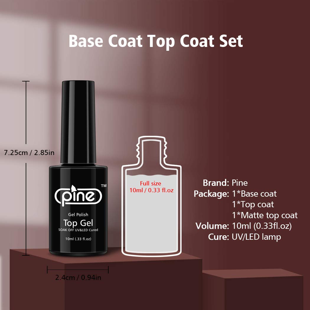 Pine No Wipe High Glossy Top Coat Matte Top Coat and Base Coat Gel Nail Polish Set 3x10ml Soak Off UV LED Gel for Long Lasting Gel Manicure : Beauty