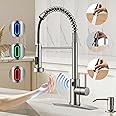VIDEC Touch-Less Kitchen Faucet, 3 Modes Pull Down Sprayer, LED Temperature Control,Ceramic Valve, 360-Degree Rotation, 1 or 3 Hole Deck Plate. 10-Year Warranty. (KW-79SN, Brushed Nickel)
