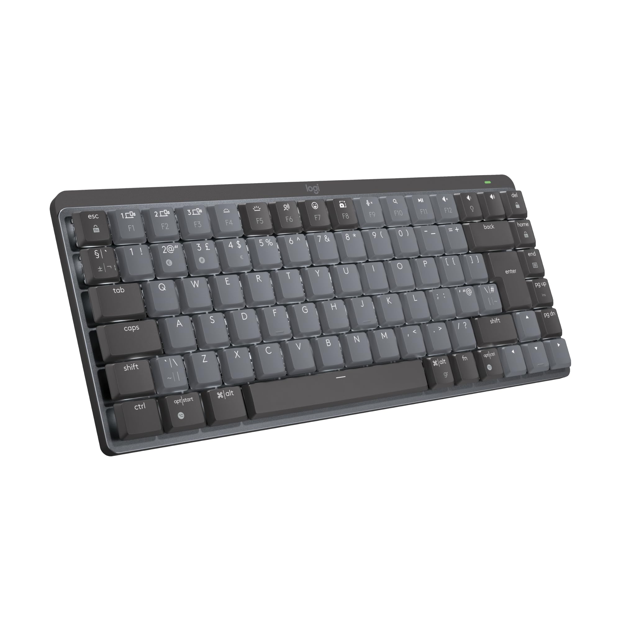 Logitech MX Mechanical Mini Wireless Illuminated Keyboard, Tactile Quiet Switches, Backlit, Bluetooth, USB-C, macOS, Windows, Linux, iOS, Android, Metal, QWERTY UK English Layout - Grey