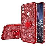 ISADENSER for Samsung A20 Case Galaxy A30 Case Ultra-Slim Glitter Bling Diamond Luxury Plating Silicon TPU Soft Cover with Ring Stand Holder for Samsung Galaxy A20 / A30,Red TPU with Stand Holder
