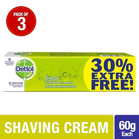 Dettol Fresh Shaving Cream - 60g + 18g extra (Pack of 3)