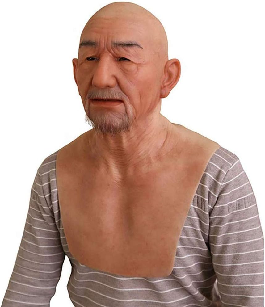 LAOKOU Silicone Old Man Mask Halloween Mask Crossdresser Transvestite Transgender Realistic Prop Face Mask Novelty Cosplay Costume Party Mask,Light beige