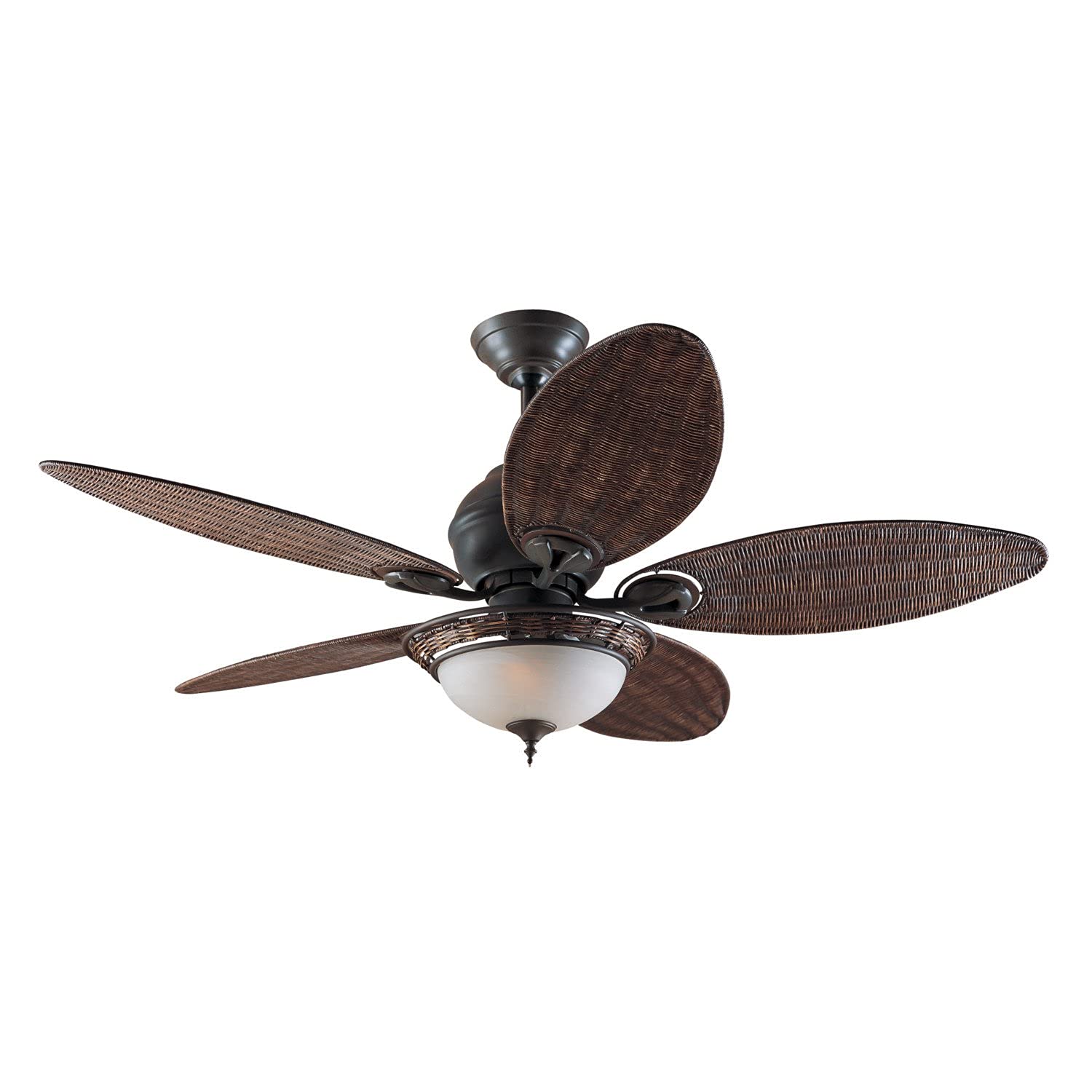 HUNTER FAN Ceiling Fan Caribbean Breeze 137 cm Indoor, Light and Pull Chain, Weathered Bronze, 5 Reversible Blades Antique Dark Wicker and Antique Dark Wicker, for Summer or Winter, Model 24457
