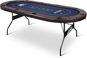 RayChee 10 Player Foldable Poker Table, Texas Holdem Table, Folding Leisure Game Table, Portable Casino Table for Game Room with Padded Rails and Cup Holders (Brown, 84 inch)