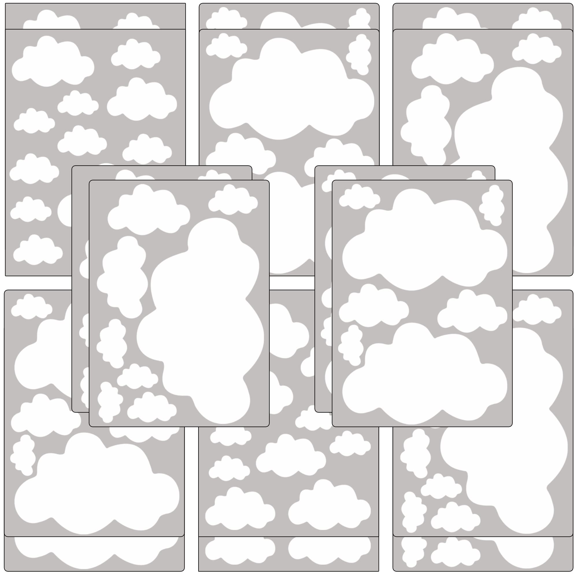 PREMYO Set of 140 Cloud Wall Stickers Kids - Nursery Decor Easy to Apply - Decals for Bedrooms for Girls Boys White