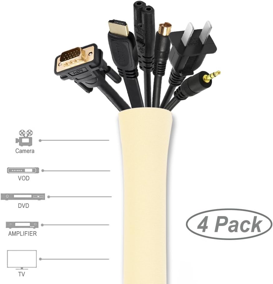 Cable Management Sleeve, JOTO Cord Management System for TV / Computer / Home Entertainment, 19 - 20 inch Flexible Cable Sleeve Wrap Cover Organizer, 4 Piece - Black: Home Improvement