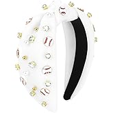 Casoty White Baseball Headband for Women,Top Knot Headband for Baseball, Knotted Headbands, Game Day Accessories for Women Girls