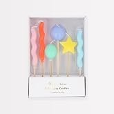 Meri Meri Balloon Candles (Pack of 6), Birthday Cake Candles | 6 Fun Designs &amp; Colors, 4.5" Tall, Unscented