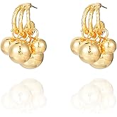 WASAIE Chunky Ball Dangle Hoop Earrings for Women,14k Gold Plated Statement Dangling Tassel Metal Brass Ball Bead Jewelry Earrings For Formal Party Prom