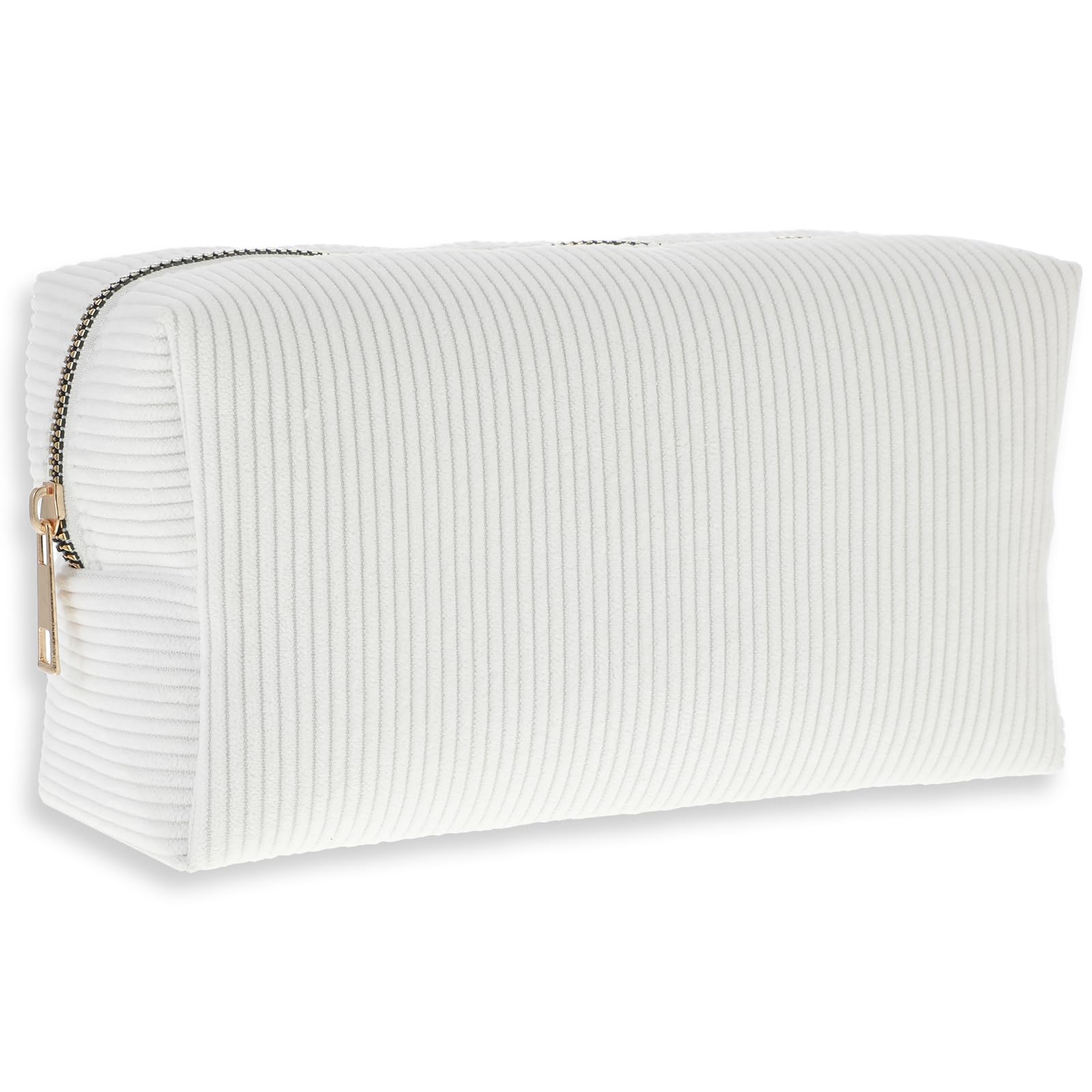 Gjinxi Makeup Bag Travel Cosmetic Bag, White Stripes Makeup Pouch for Women Travel Makeup Organizer Bag, Small Plush Make Up Pouch Purse Cosmetic Bags Toiletry Skincare Bag