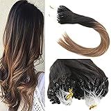 Sunny Ombre Micro Ring Loop Hair Extensions Natural Black to Brown Remy Straight Micro Ring Cold Fusion Human Hair Extensions 50g 22