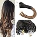 Sunny Ombre Micro Ring Loop Hair Extensions Natural Black to Brown Remy Straight Micro Ring Cold Fusion Human Hair Extensions 50g 22