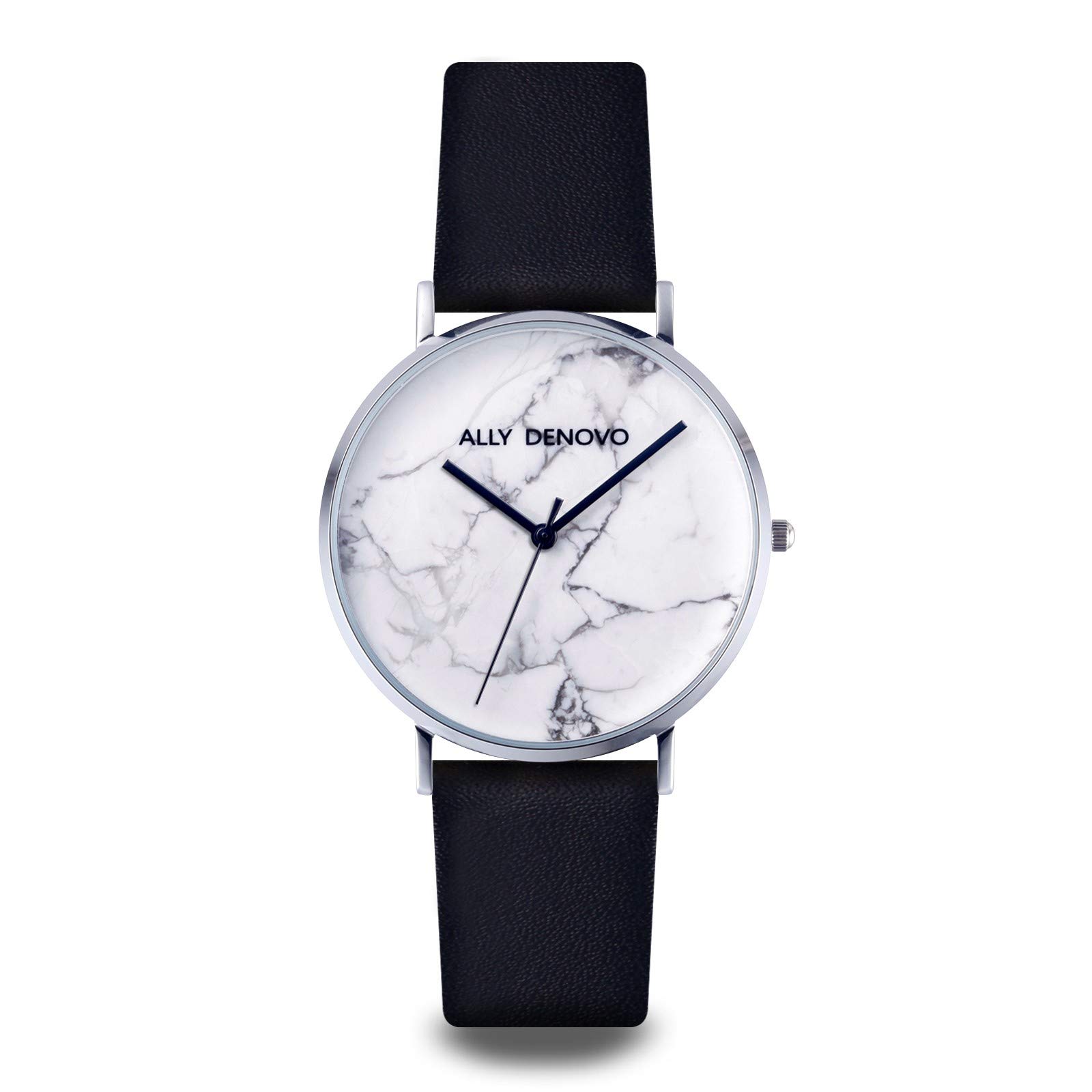 Ally Denovo Carrara Marble AM5010.1 Unisex Watch with Leather Strap Analogue Stainless Steel, Strap.
