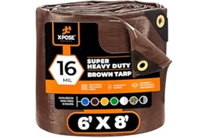 6' x 8' Super Heavy Duty 16 Mil Brown Poly Tarp Cover - Thick Waterproof, UV Resistant, Rip and Tear Proof Tarpaulin with Grommets and Reinforced Edges - by Xpose Safety