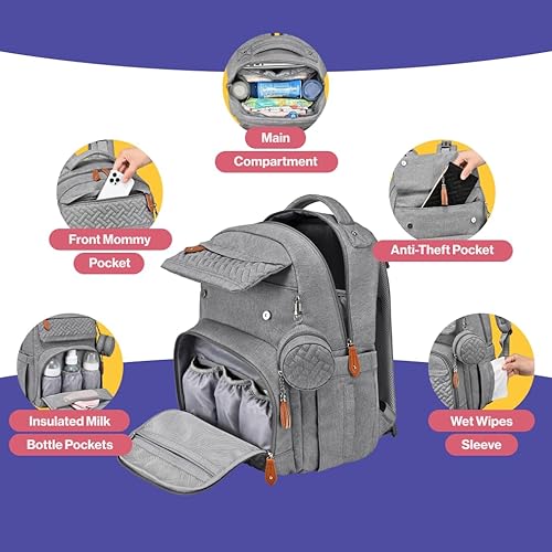 BabbleRoo Diaper Bag Backpack, Travel Backpack with Changing Pad