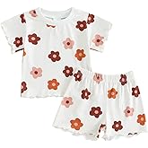 fhutpw Toddler Baby Girls Summer Outfits Daisy Ruffle Short Sleeve T-Shirts Tops Floral Shorts 2Pcs Clothes Set 6M-4T