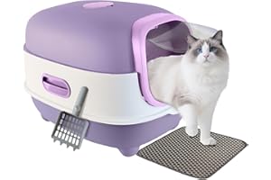 JIA XI Large Cat Litter Box with Cat Litter Scoop, Foldable Litter Box with Lid, Front Entry and Exit Leak-Proof Litter Cat Box, Odor Control, Easy to Clean (Purple)