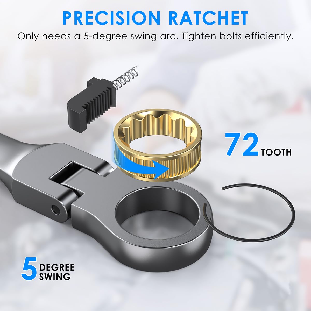 ENEACRO Gelenk-Ratschenschlüssel Set, 12Tlg, 8-19mm, Flex-Kopf Anti-Rutsch Ringmaulschlüssel, Gabelschlüssel-Ringmaul-Schlüssel-Set，72-Zähne, Cr-V, Vernickelt, mit Rolltasche 6