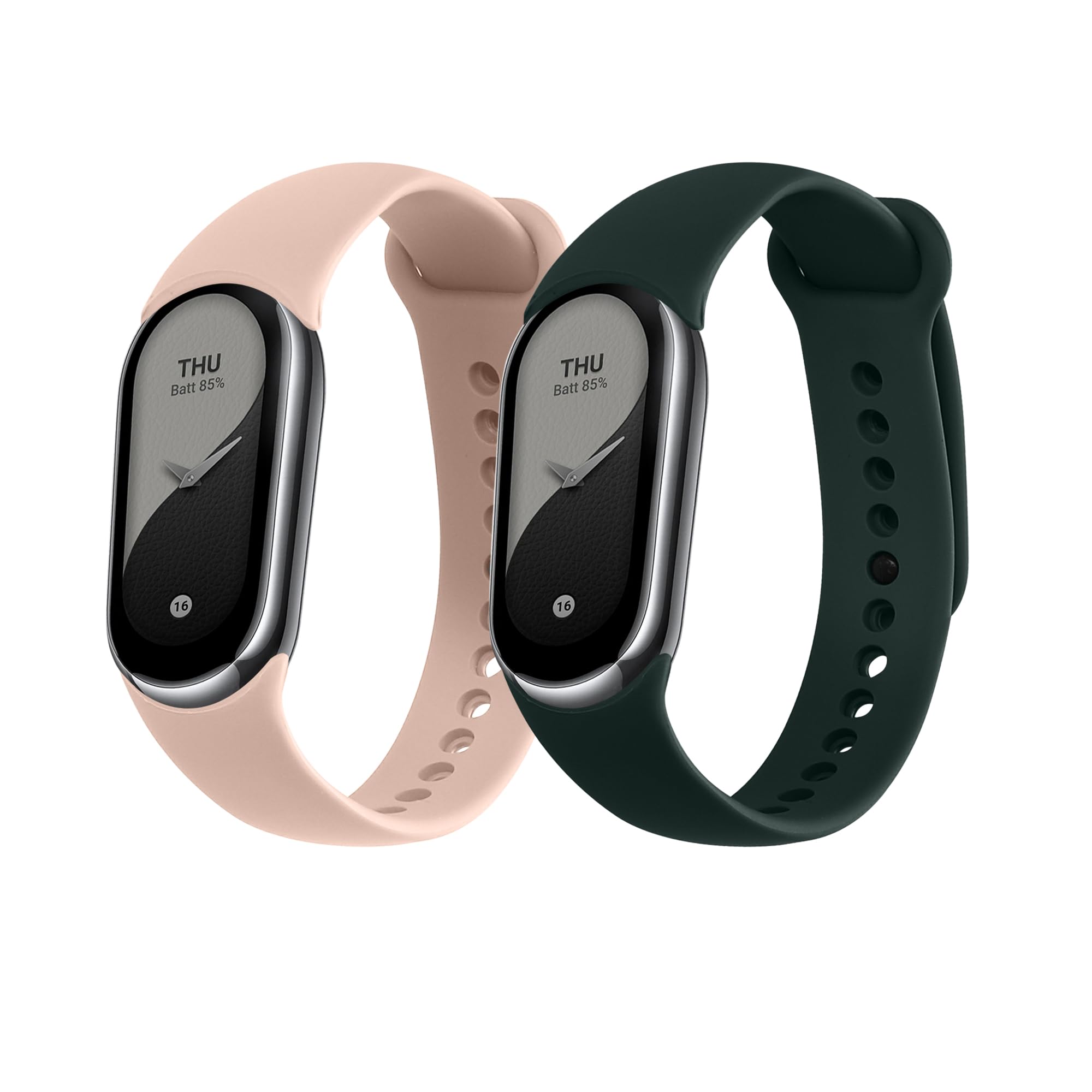 kwmobile 2x Straps for Xiaomi Mi Band 10 / Mi Band 9/8 Watch Strap - Silicone Replacement Watch Strap Set - Replacement Bands Dark Green/Dusty Pink