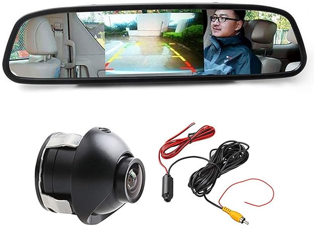 Amazon 反転カメラとモニターキット 4 3 車載用ミラーモニター カーパーキングミラーモニター 18 5mm 360度 回転掘削ヘッド広角バックアップカメラ車のリアビューカメラ オンダッシュモニター 車 バイク