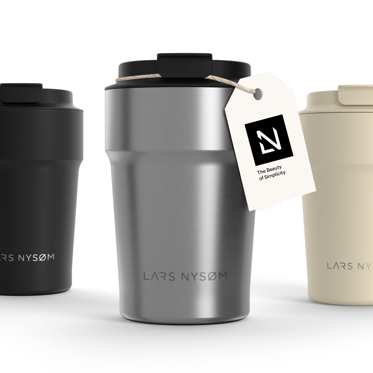 LARS NYSØM Thermo Coffee Mug-to-go 13oz | Travel Mug 0.38 Liter with Insulation | Leak Proof Stainless Steel Thermal Tumbler for Coffee and Tea on the Go (Stainless Steel, 380ml)